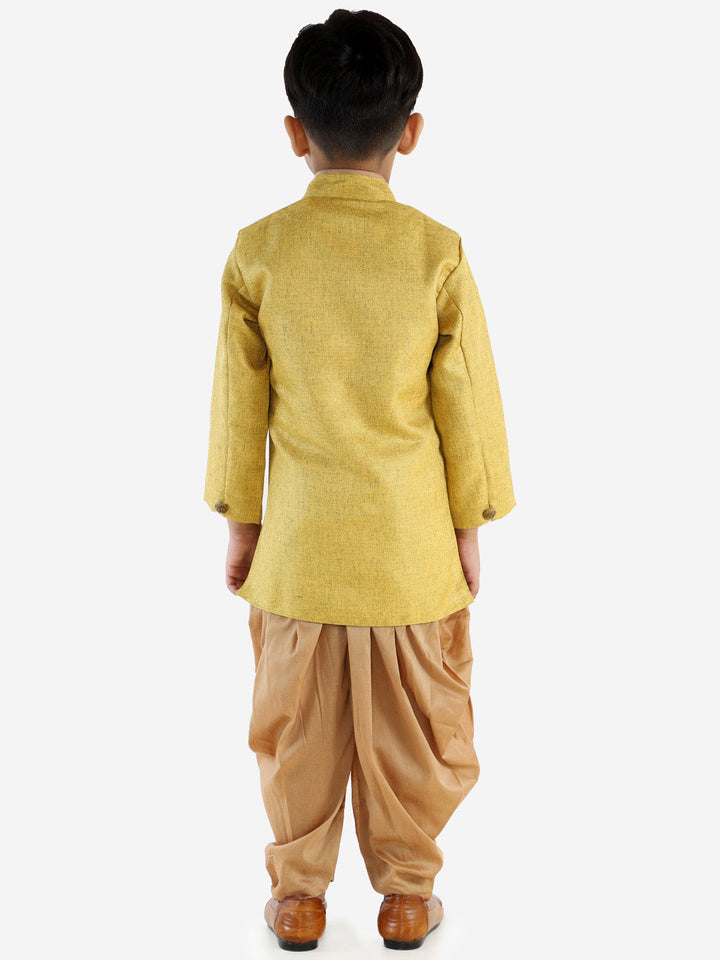 Vastramay Boy's Mustard Jute Silk Blend Sherwani Set