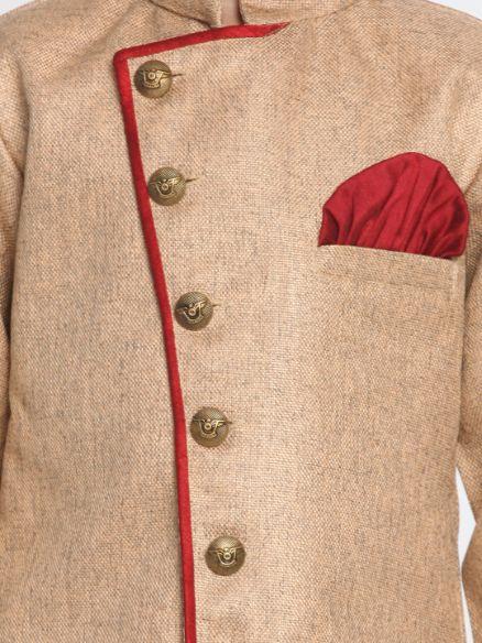 Vastramay Boy's Brown Jute Silk Blend Sherwani Set