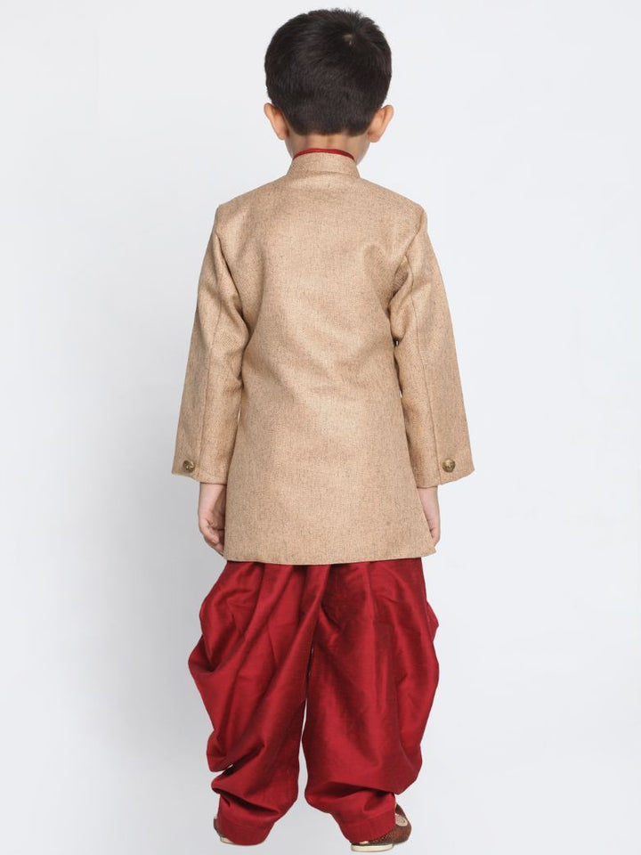 Vastramay Boy's Brown Jute Silk Blend Sherwani Set