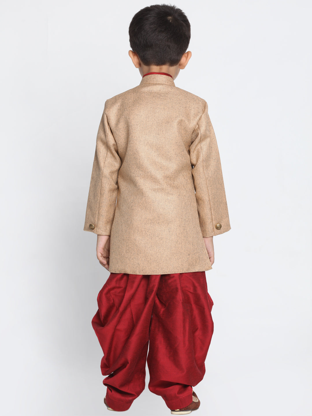 Vastramay Cotton Blend Brown and Maroon Baap Beta Sherwani