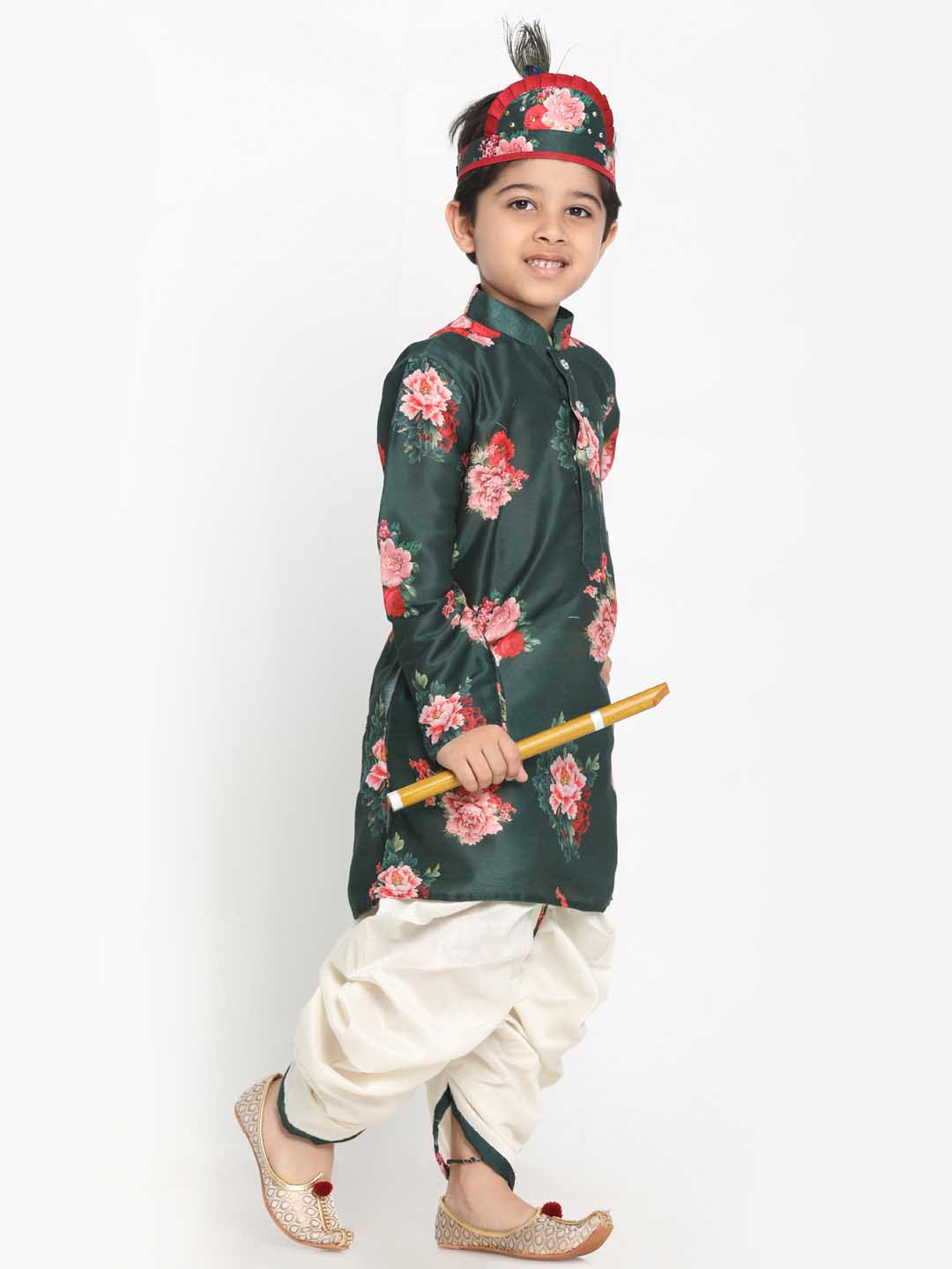 Vastramay Boy's Yellow Krishna Style Kurta and Dhoti Set - qivii