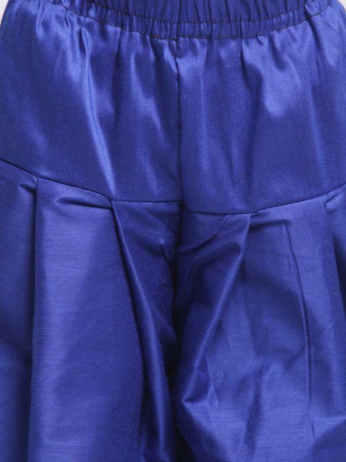 VASTRAMAY Blue Cotton Silk Blend Kurta and Dhoti Set