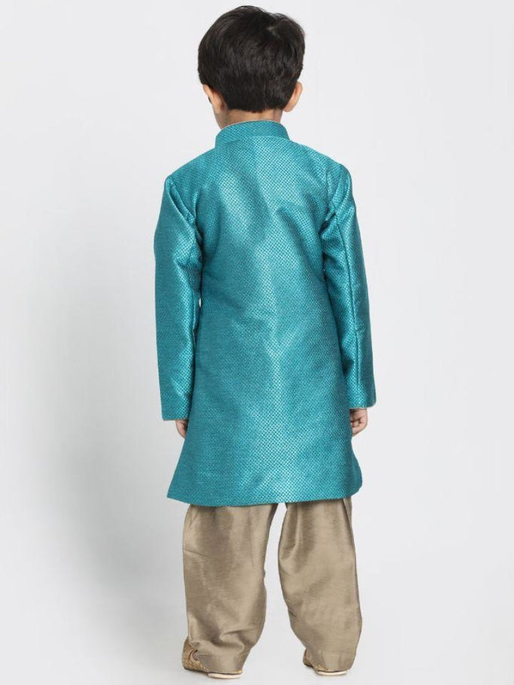 Boys' Green Jute Silk Blend Sherwani Set