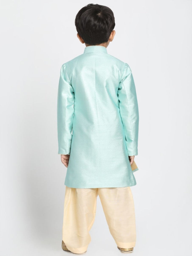 Boys' Mint Green Jute Silk Blend Sherwani Set