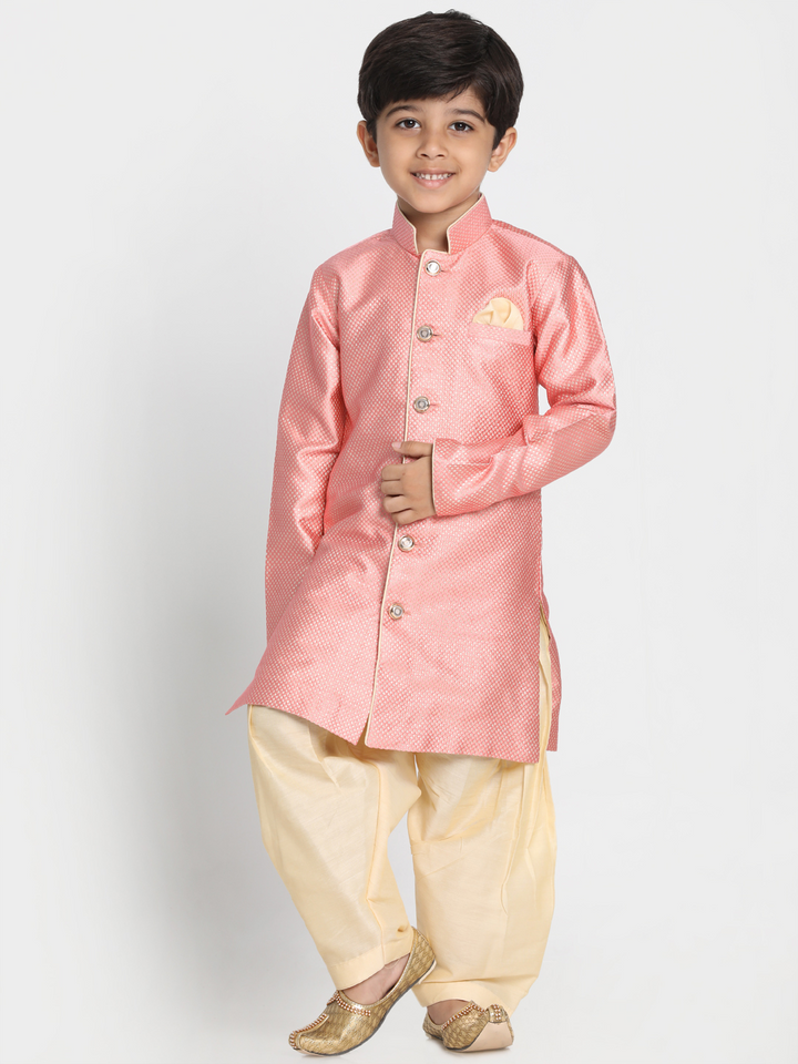 Boys' Pink Jute Silk Blend Sherwani