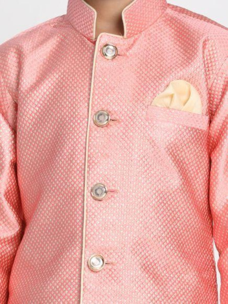 Boys' Pink Jute Silk Blend Sherwani