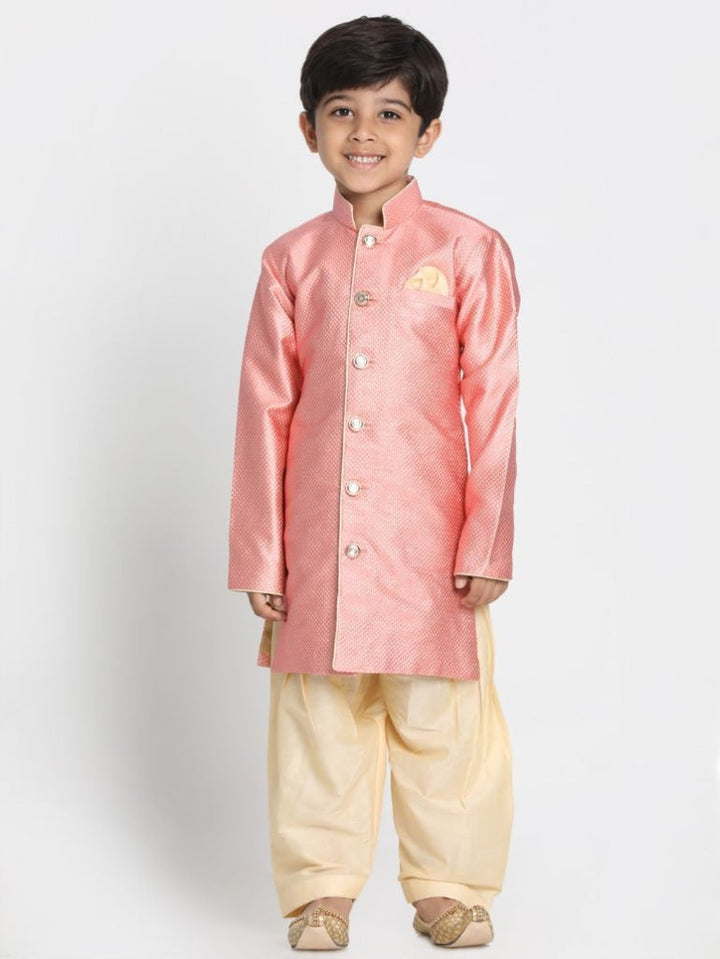 Boys' Pink Jute Silk Blend Sherwani