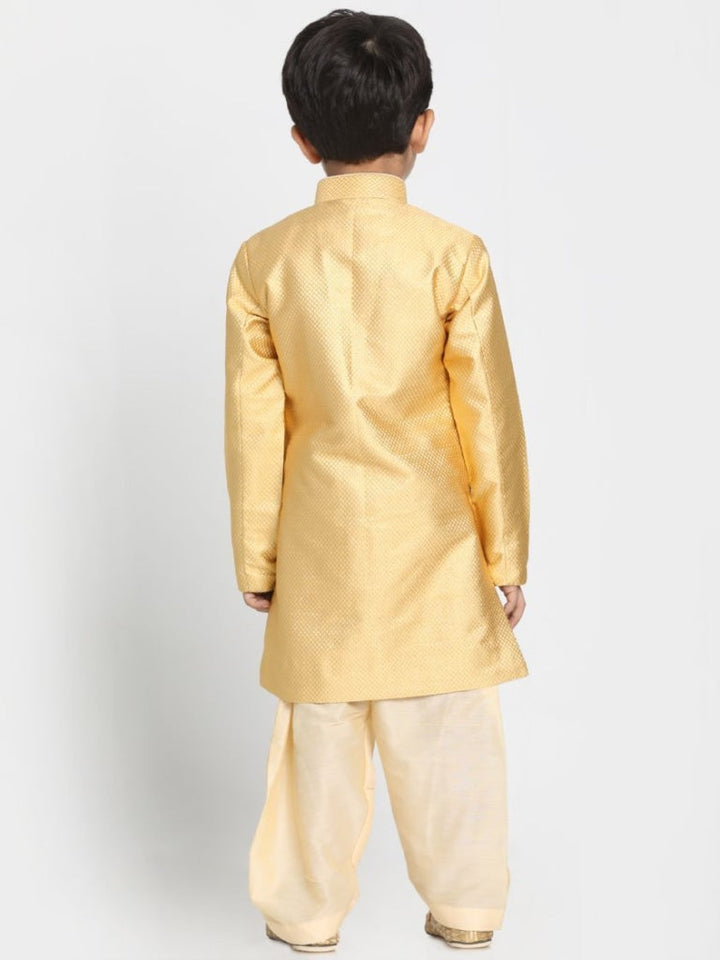 Vastramay Boys' Yellow Jute Silk Blend Sherwani Set