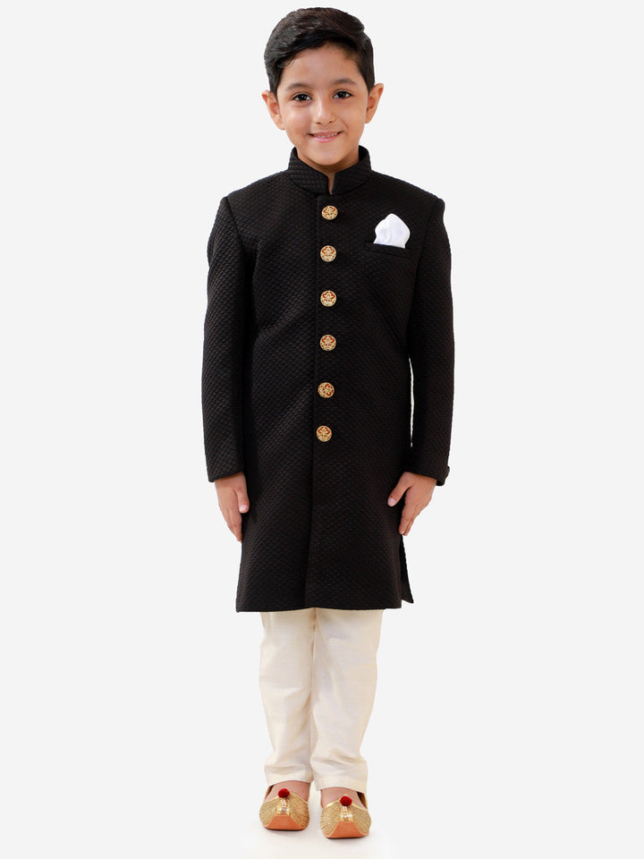 Vastramay Black And Cream Baap Beta Sherwani Set