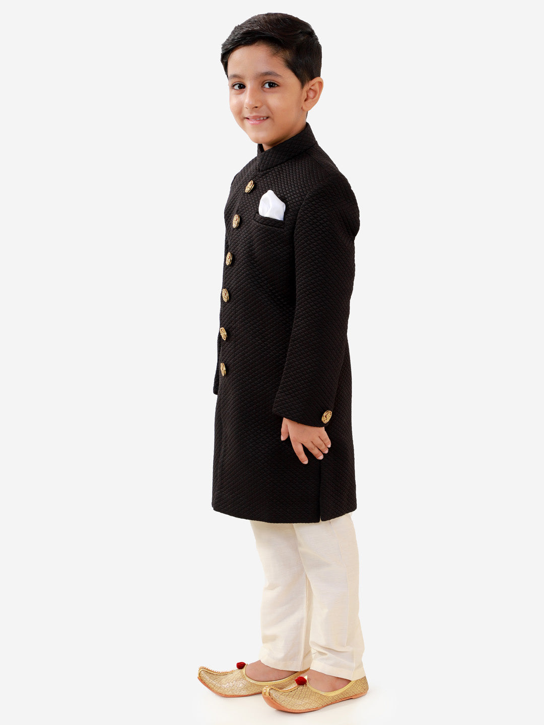 VASTRAMAY Boys Black Quilted Indowestern Sherwani and Churidar Set - qivii