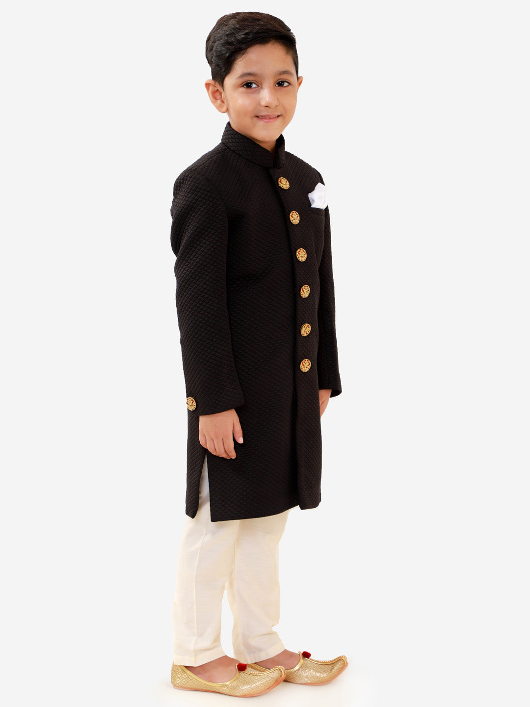 VASTRAMAY Boys Black Quilted Indowestern Sherwani and Churidar Set - qivii
