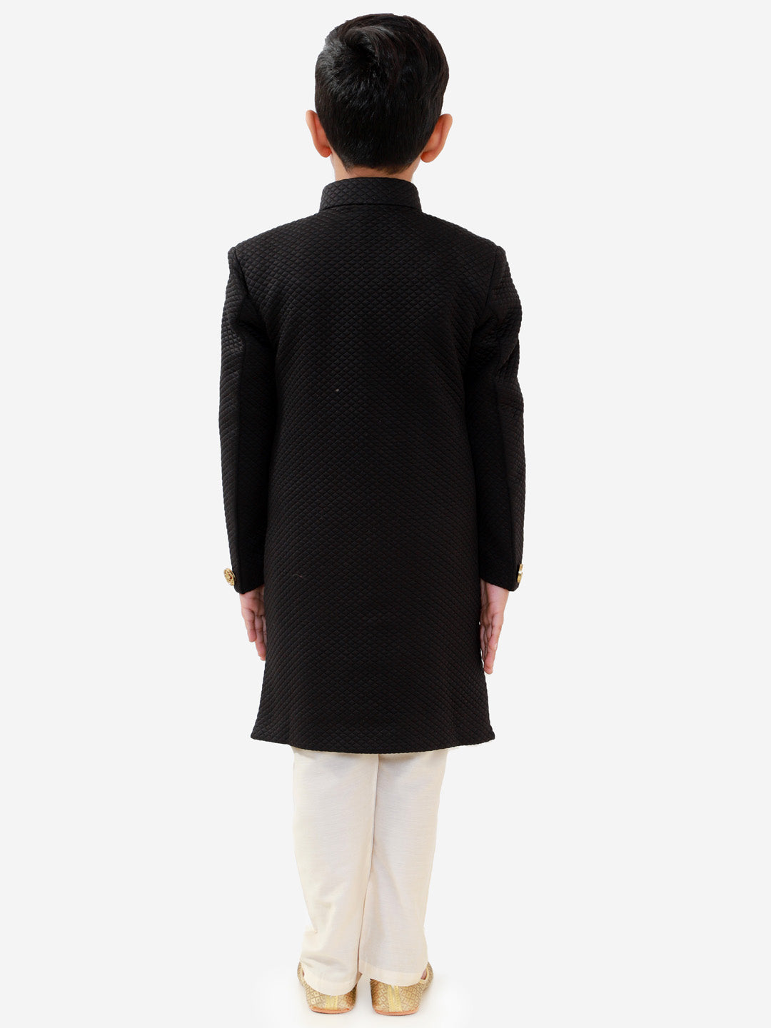 VASTRAMAY Boys Black Quilted Indowestern Sherwani and Churidar Set - qivii