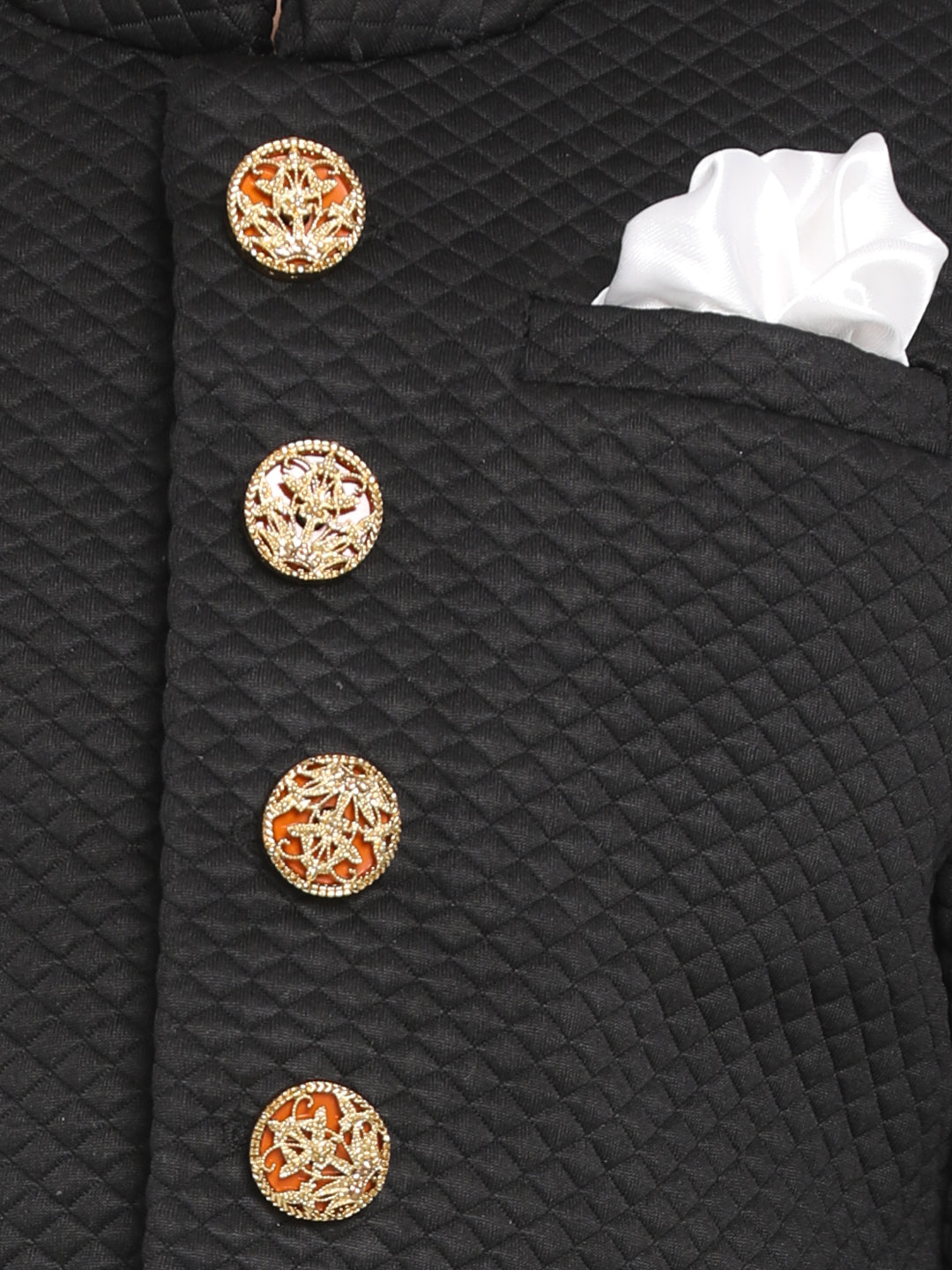 VASTRAMAY Boys Black Quilted Indowestern Sherwani and Churidar Set - qivii