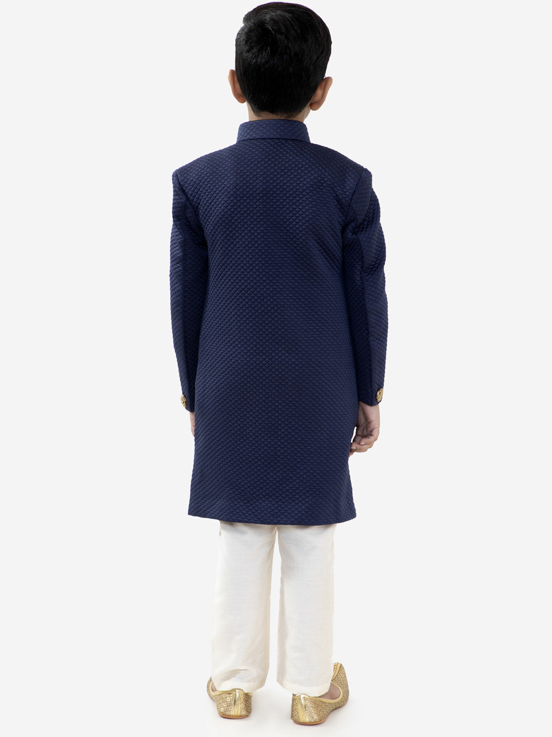 VASTRAMAY Boys Navy Blue Quilted Indowestern Sherwani and Churidar Set