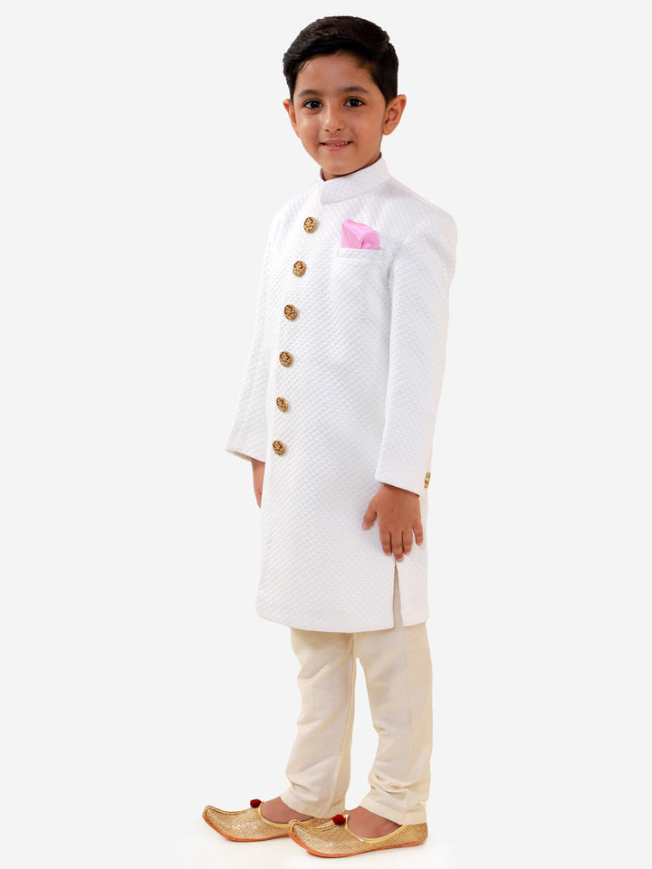 VASTRAMAY Boys White Quilted Indowestern Sherwani and Churidar Set