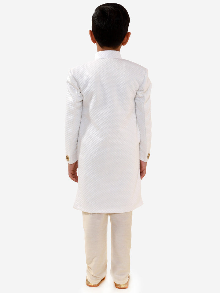 VASTRAMAY Boys White Quilted Indowestern Sherwani and Churidar Set