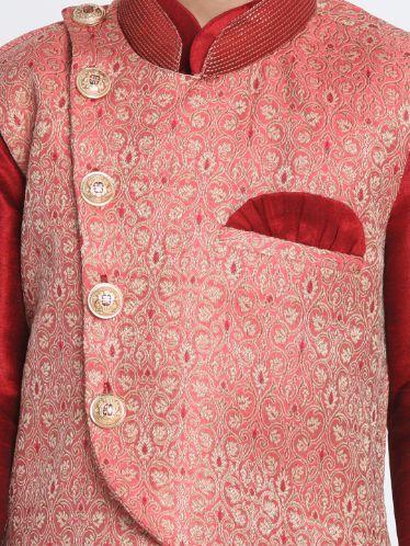 VASTRAMAY Boys' Pink Cotton Silk Blend Nehru Jacket