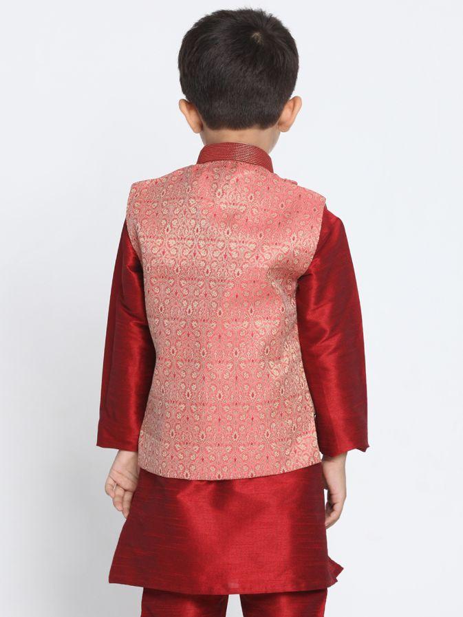 VASTRAMAY Boys' Pink Cotton Silk Blend Nehru Jacket