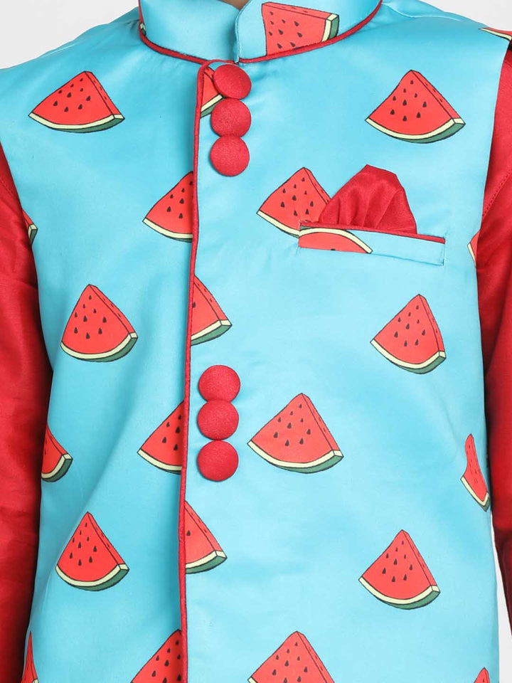 Vastramay Boys' Quirky Watermelon Print Nehru Jacket