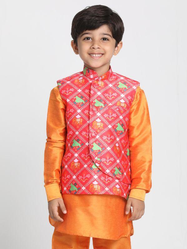 Vastramay Boys' Ethnic Print Nehru Jacket