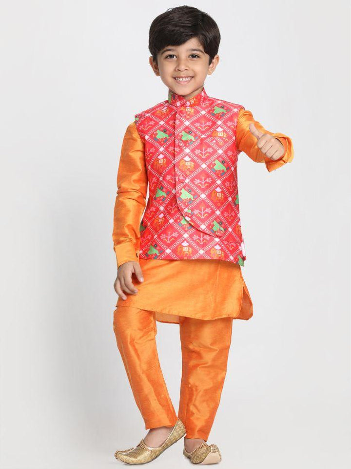 Vastramay Boys' Ethnic Print Nehru Jacket