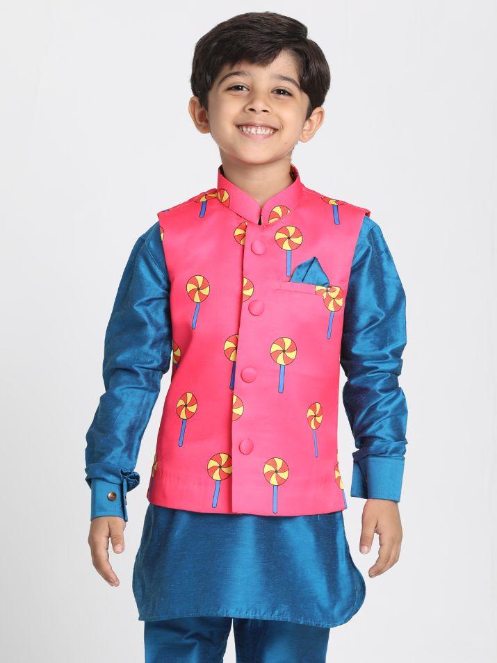 Vastramay Boys' Quirky Pinwheel Print Nehru Jacket