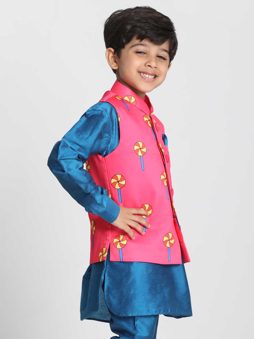 Vastramay Boys' Quirky Pinwheel Print Nehru Jacket