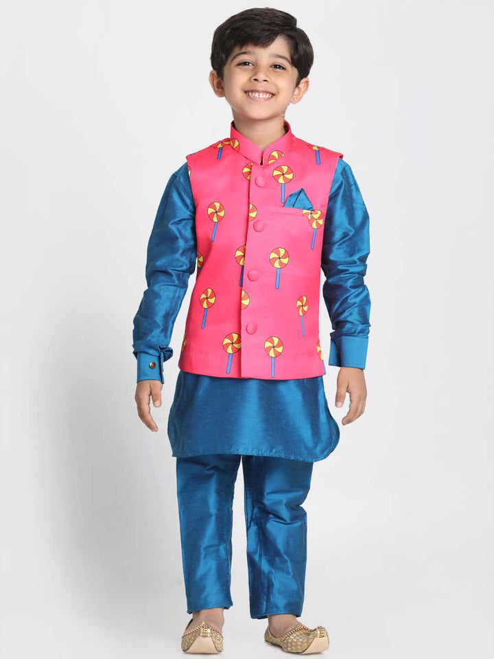 Vastramay Boys' Quirky Pinwheel Print Nehru Jacket