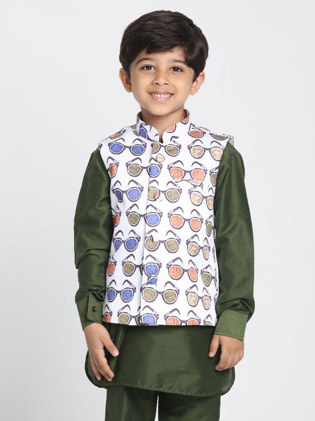 Boys' Quirky Chasma Print Nehru Jacket