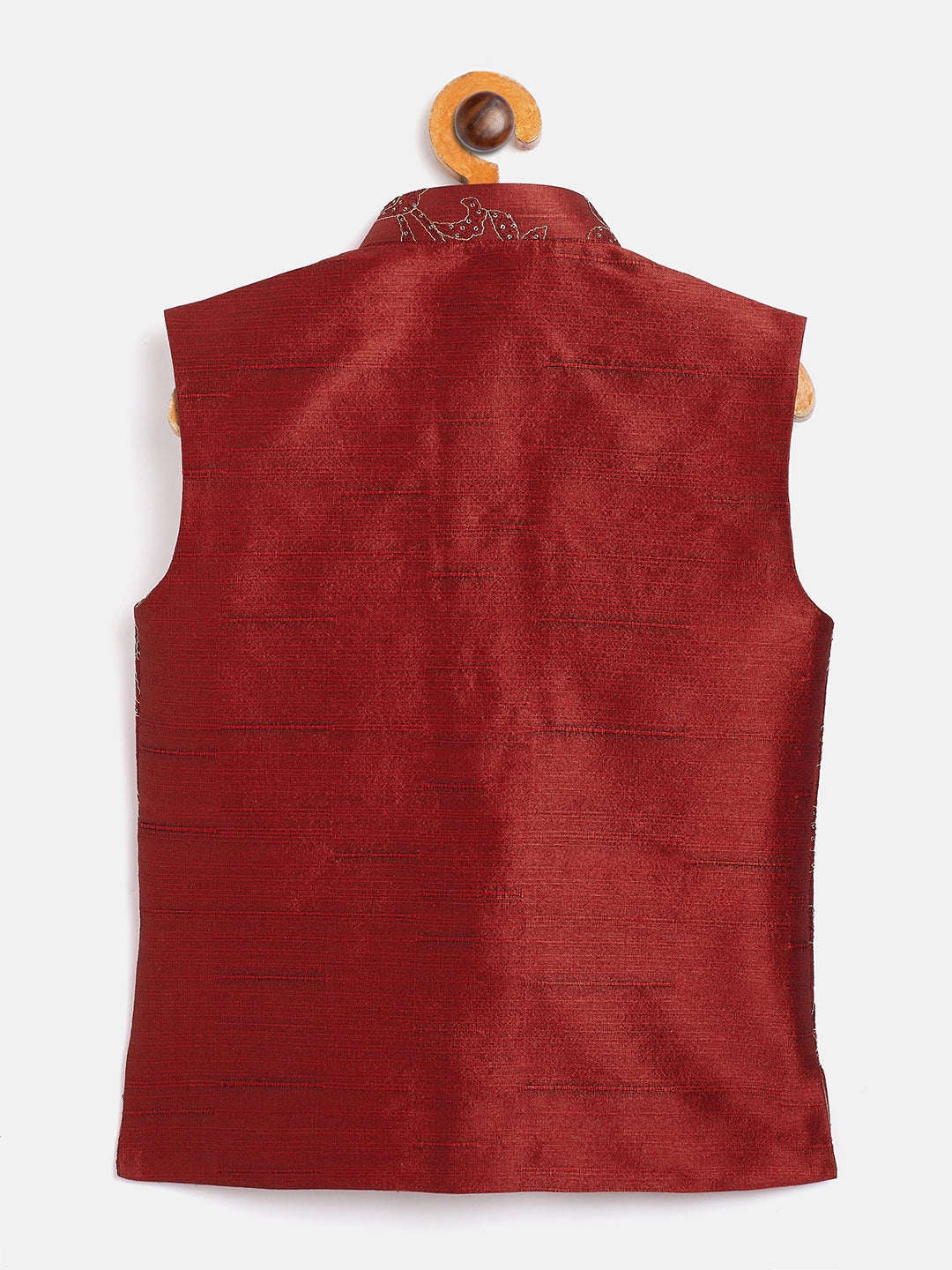 Vastramay Boy's Maroon Silk Blend Embroidered Nehru Jacket