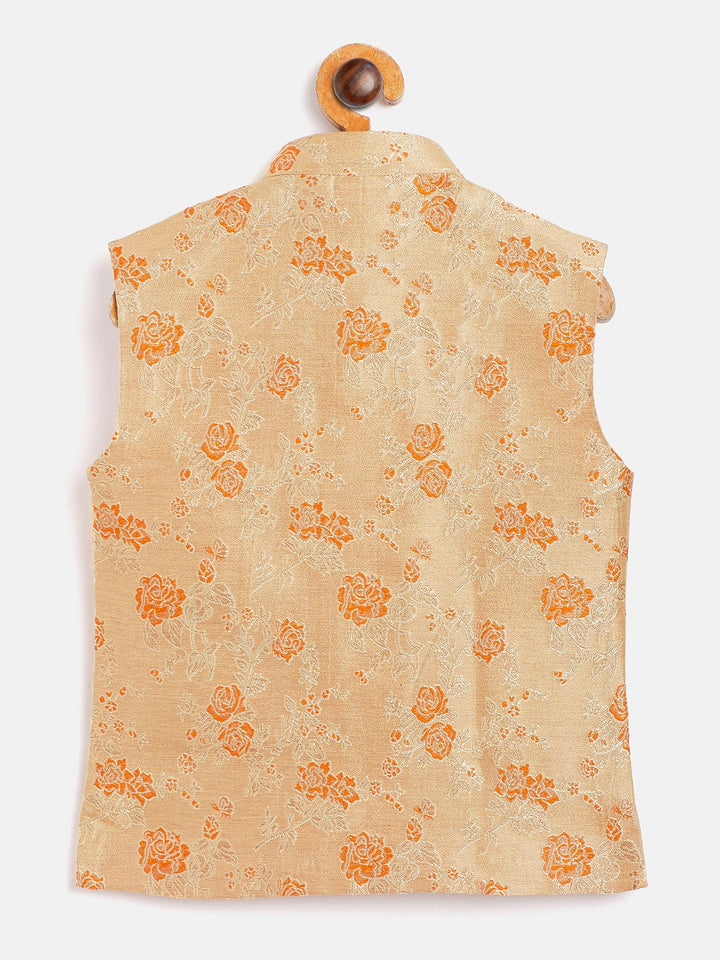 Vastramay Boy's Orange Asymmetric Banarasi Brocade Nehru Jacket