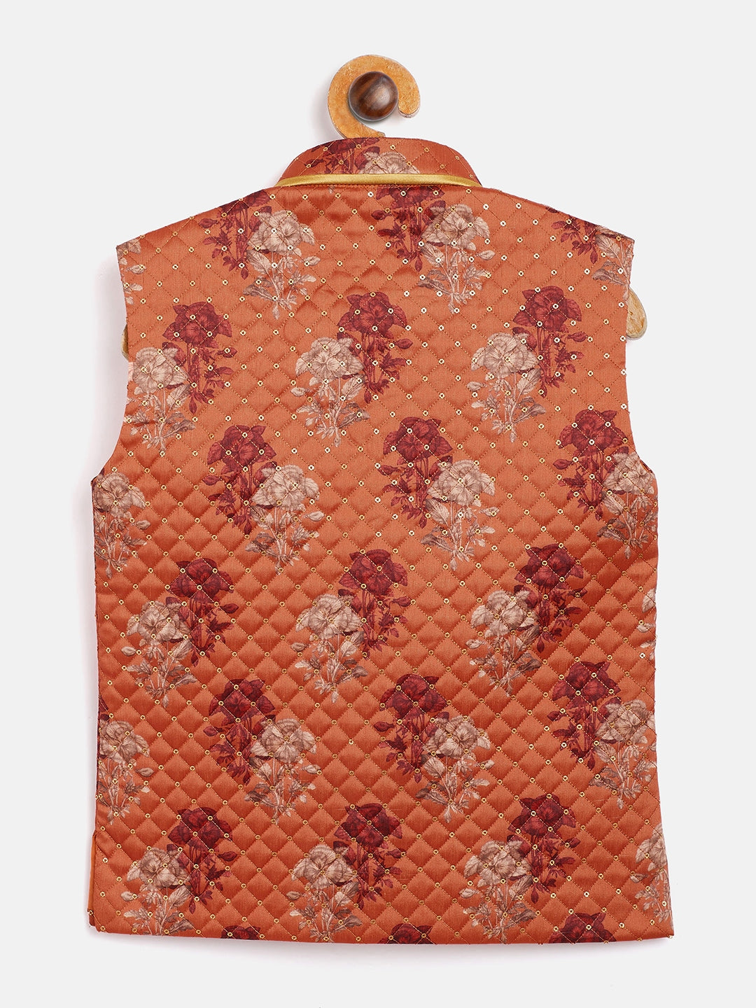 Vastramay Orange Sequin Embellished Foam Quilted Nehru Jacket