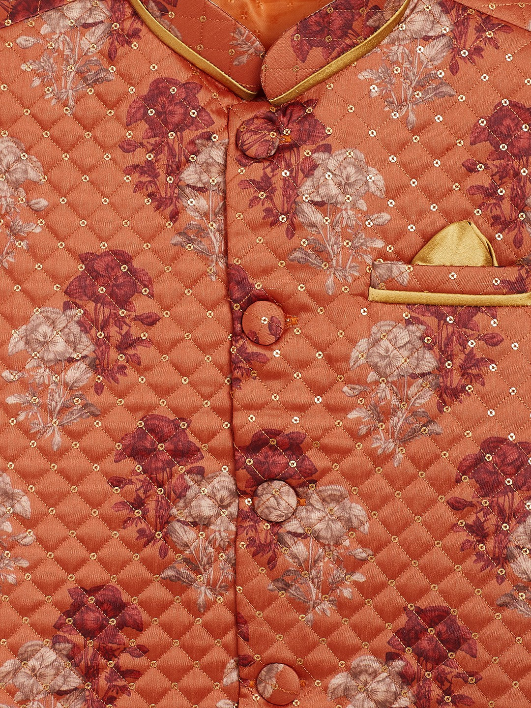 Vastramay Orange Sequin Embellished Foam Quilted Nehru Jacket