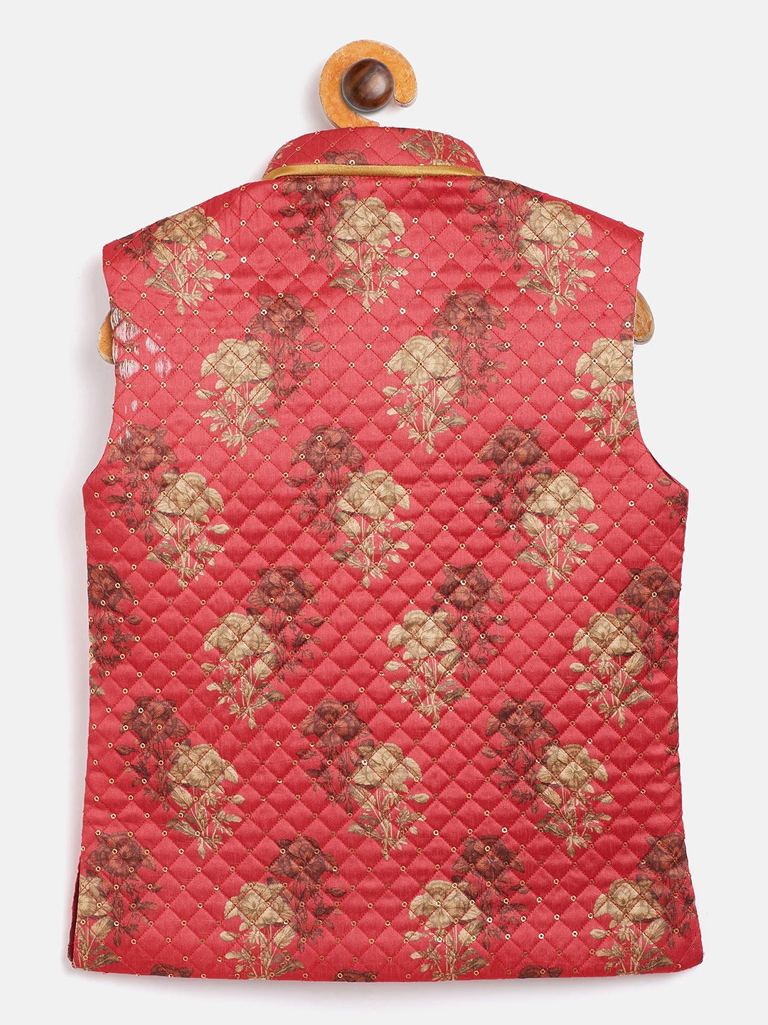 Vastramay Boy's Pink Sequin Embellished Foam Quilted Nehru Jacket