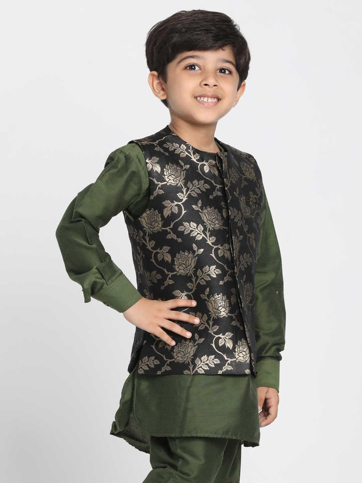 Vastramay Boys' Black Cotton Silk Blend Nehru Jacket