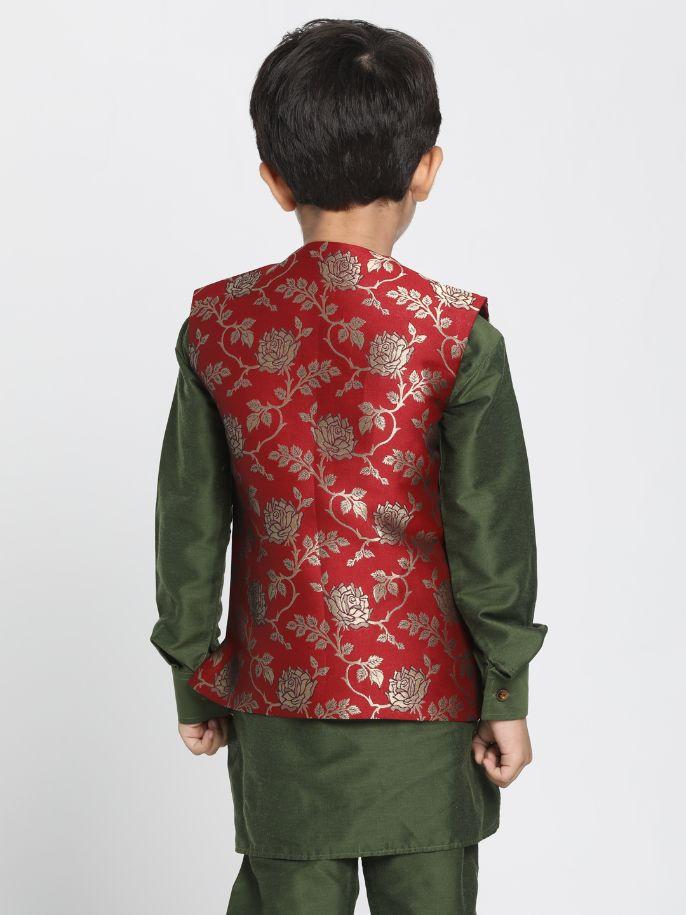 Vastramay Boys' Maroon Cotton Silk Blend Nehru Jacket - qivii