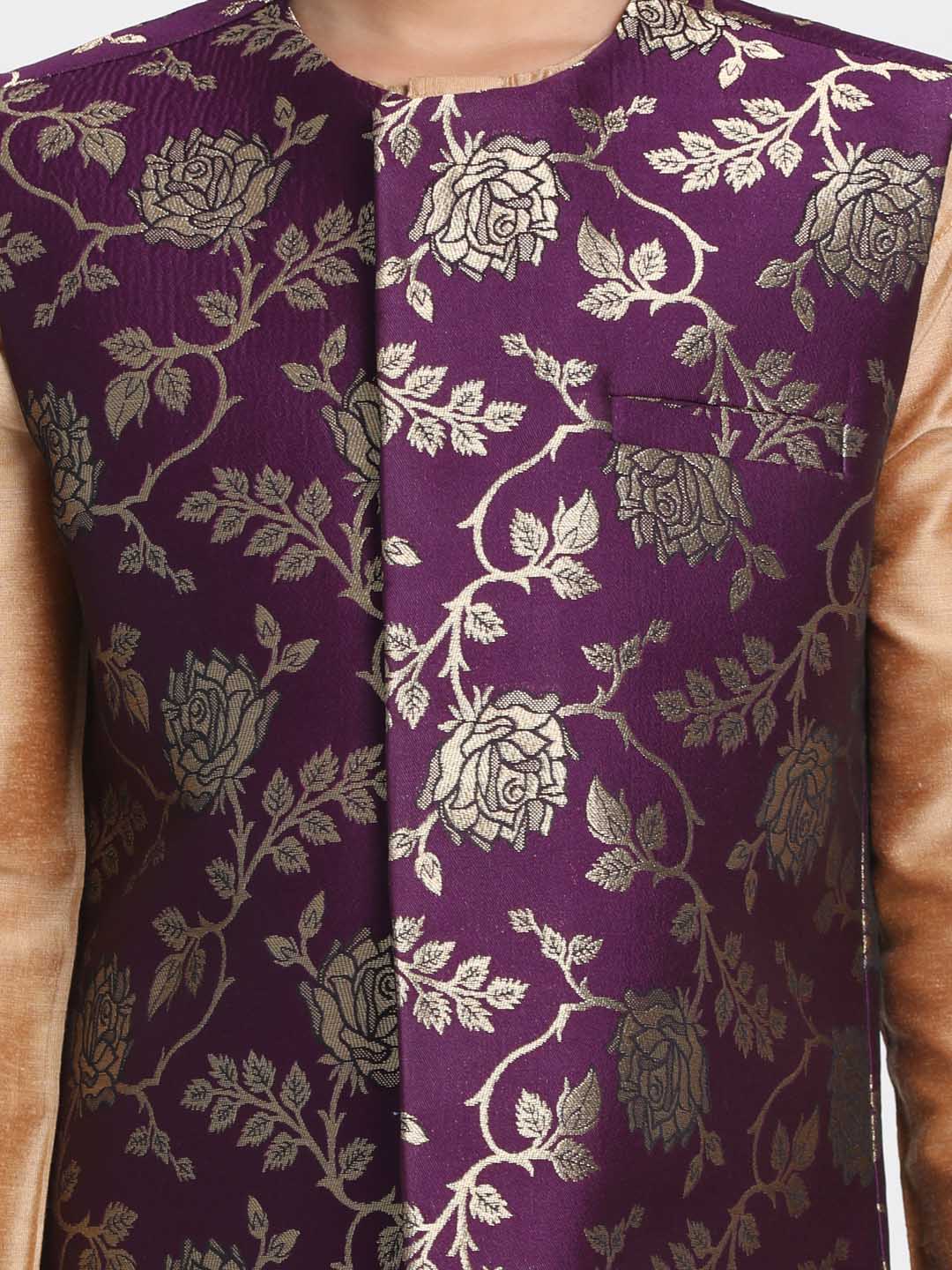 Vastramay Boys' Purple Cotton Silk Blend Nehru Jacket