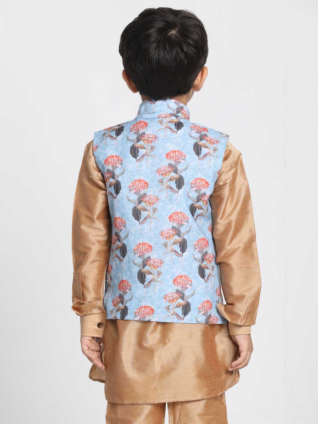 Vastramay Boys' Multicolor Cotton Silk Blend Nehru Jacket