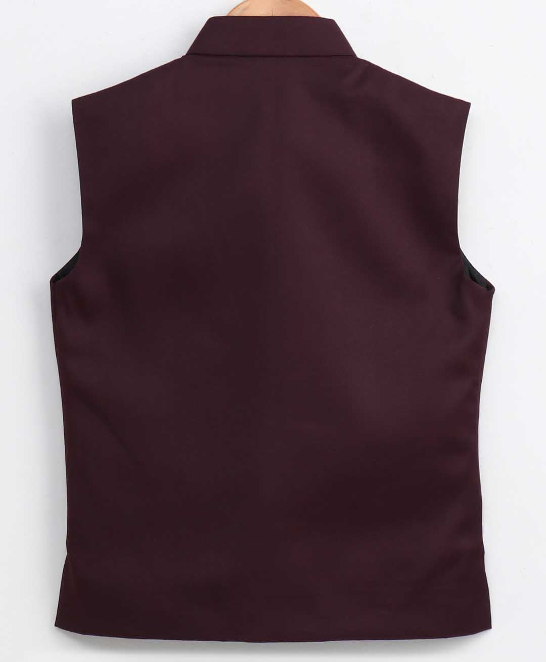 Maroon Cotton Blend Twill Nehru Jacket