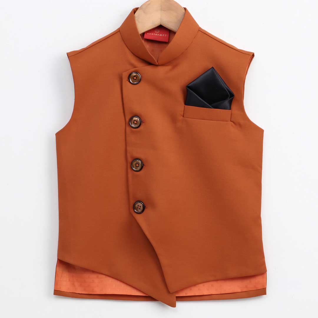 Orange Cotton Blend Twill Nehru Jacket