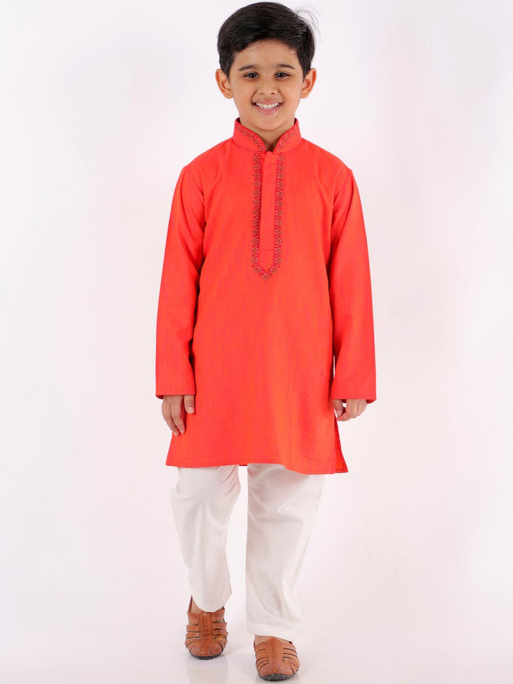 Vastramay Boy's Coral Kurta with Salwar