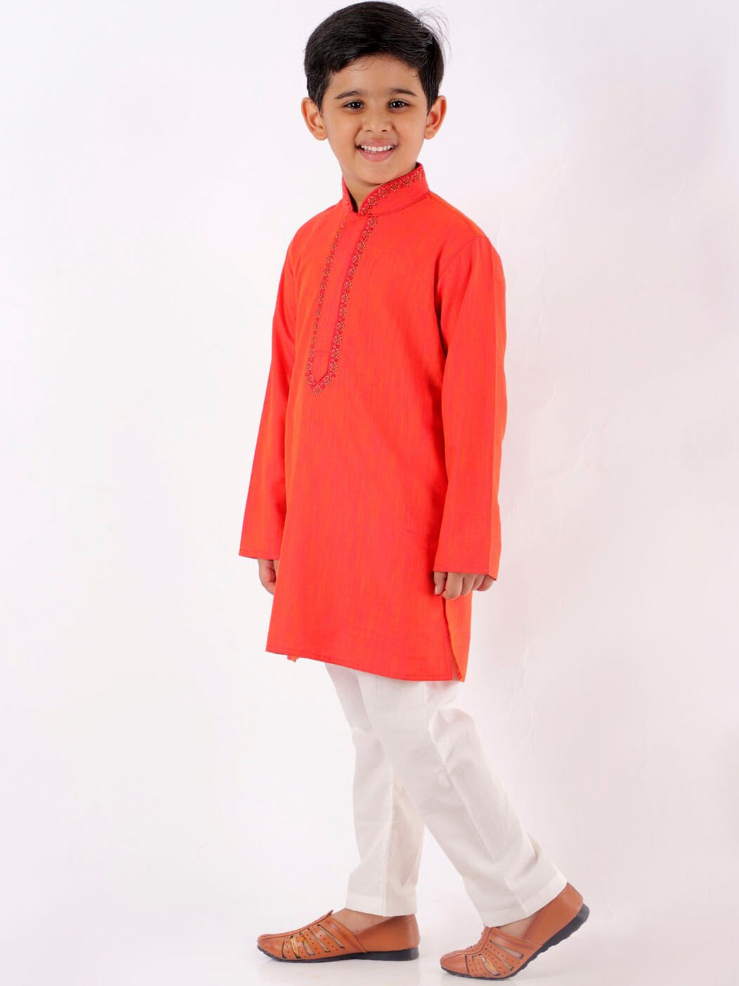 Vastramay Boy's Coral Kurta with Salwar