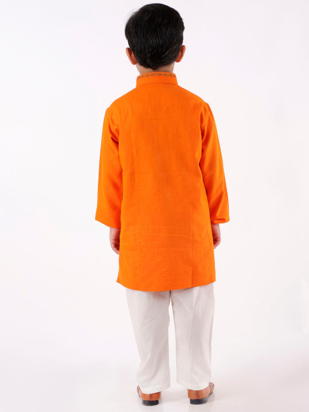 Vastramay Boy's Orange & White Kurta with Pyjamas