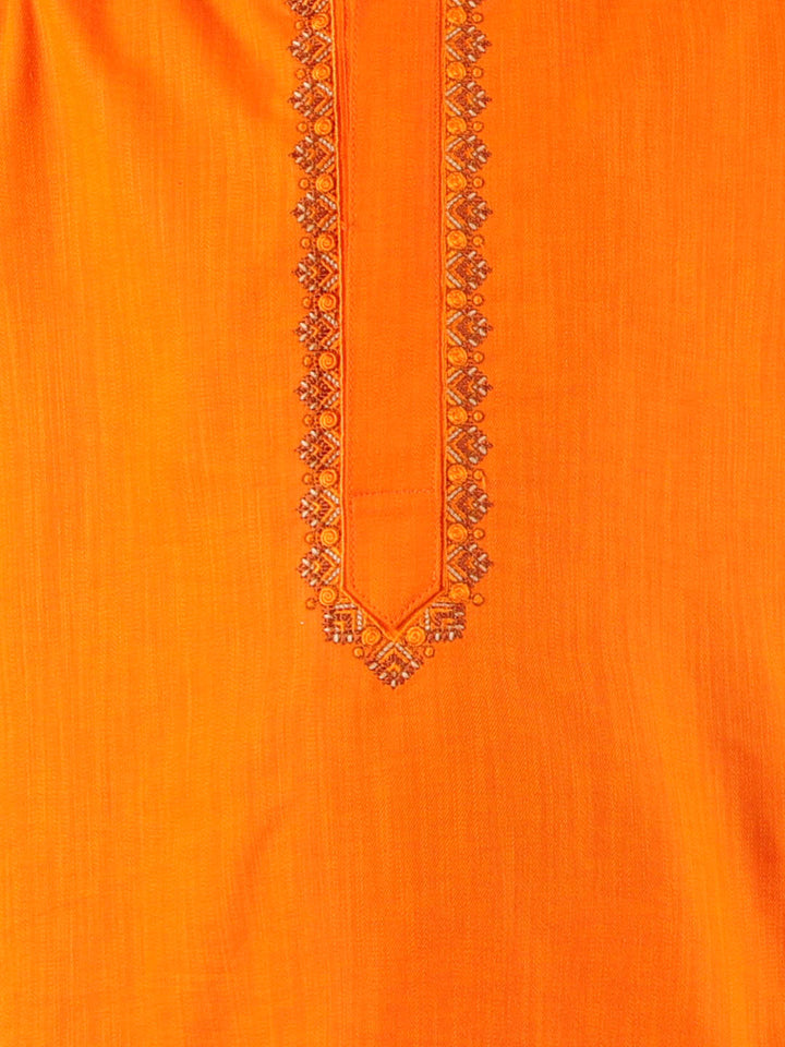 Vastramay Boy's Orange & White Kurta with Pyjamas