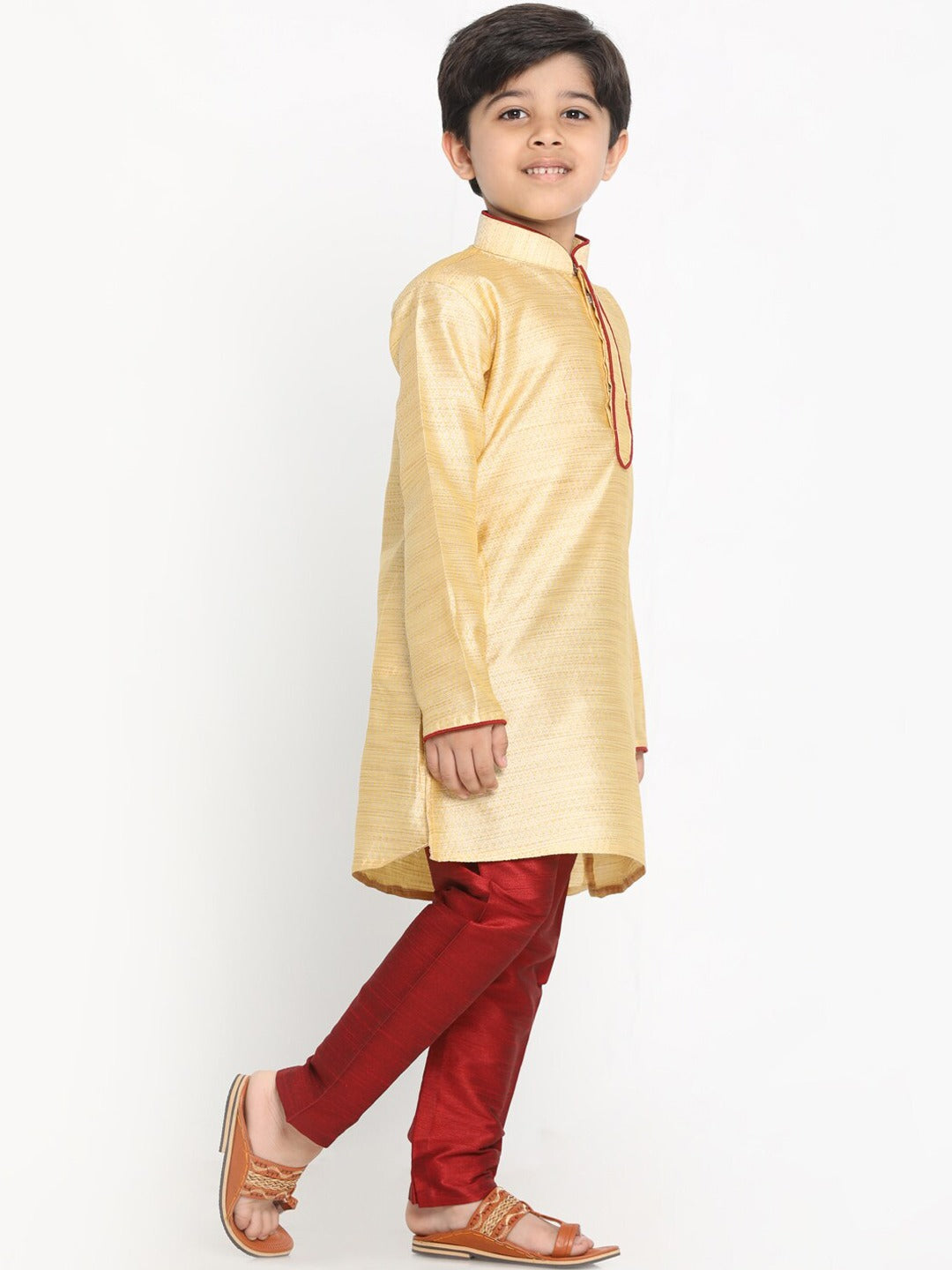 Vastramay Boy's Gold-Toned Kurta with Pyjama Set