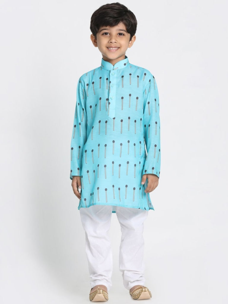 VASTRAMAY Boys' Light Blue Cotton Blend Kurta and Pyjama Set