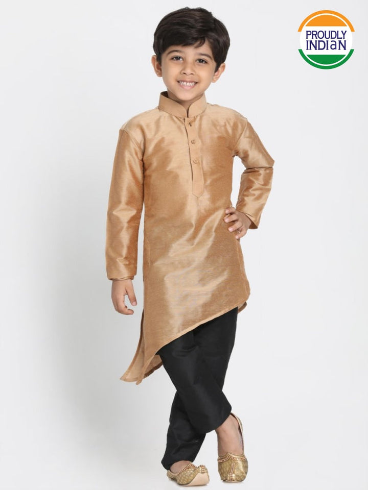 Vastramay Boys' Gold Cotton Silk Blend Kurta and Pyjama Set