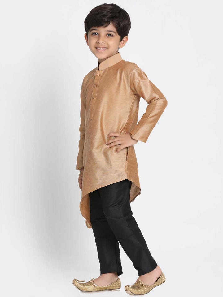 Vastramay Boys' Gold Cotton Silk Blend Kurta and Pyjama Set