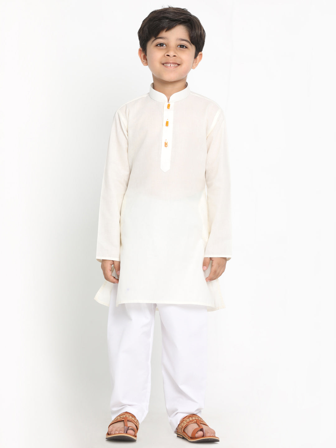 Vastramay Boy's Cream Solid Kurta