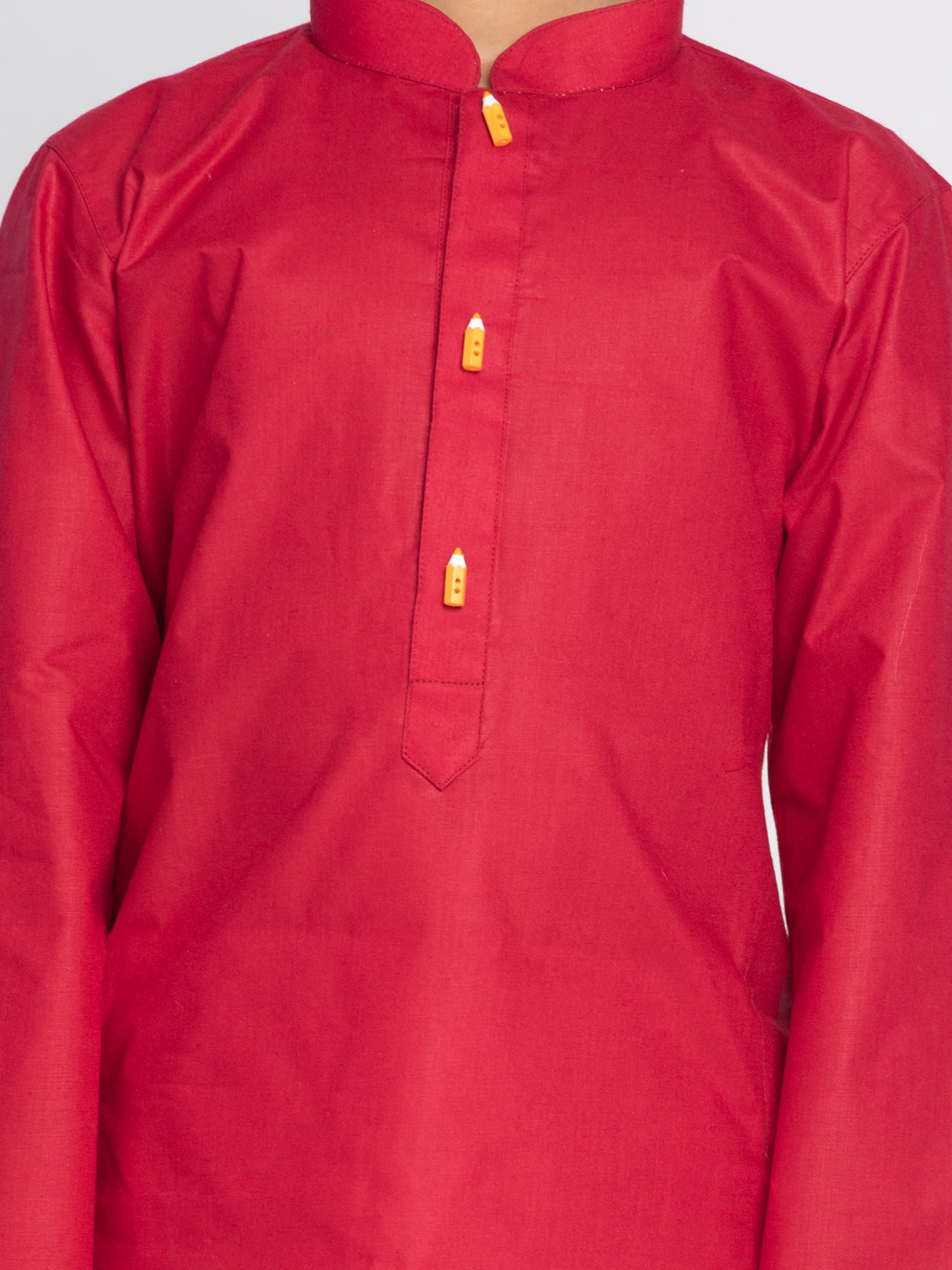 Vastramay Boy's Maroon And White Kurta Pyjama Set